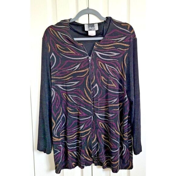SLINKY BRAND Medium‎ Colorful Zip Up Jacket M Lightweight Stretch Knit Topper - Picture 6 of 8